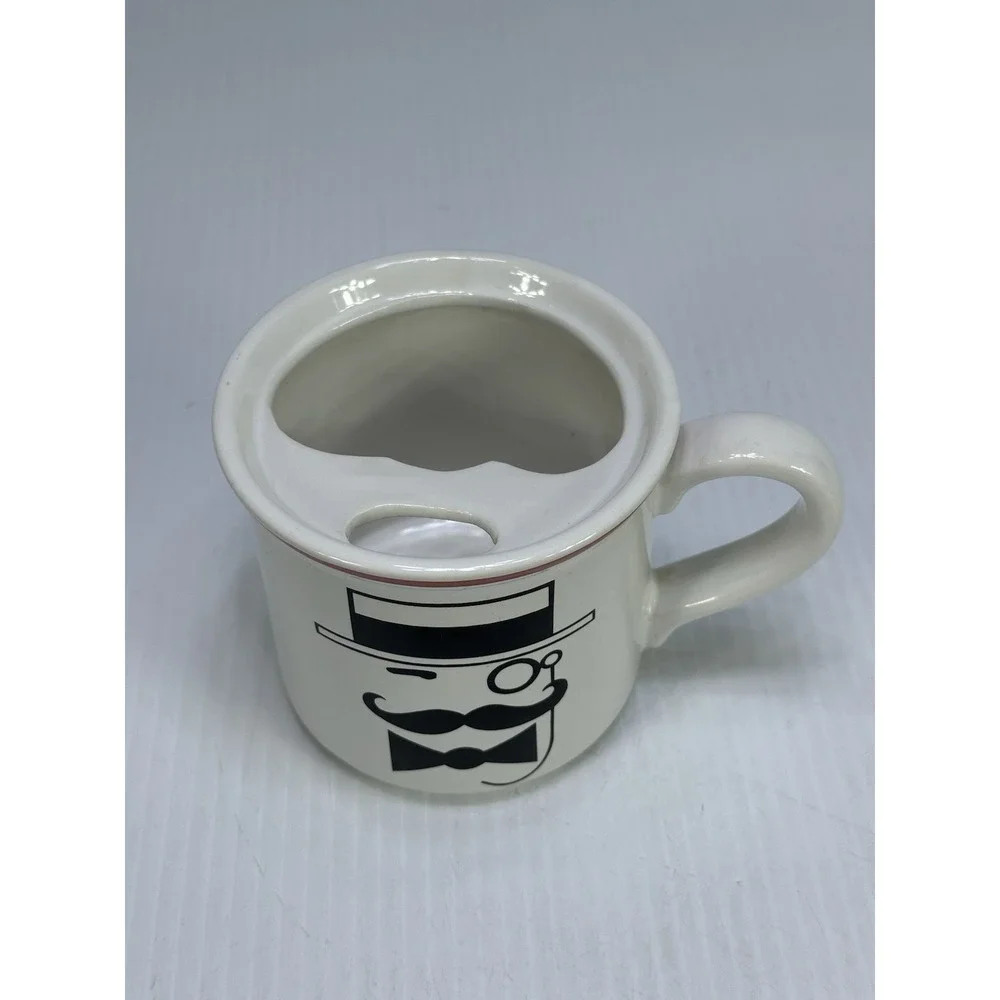 Vintage Ceramic Mans Face Mustache Mug Coffee Top Hat Bow Tie White